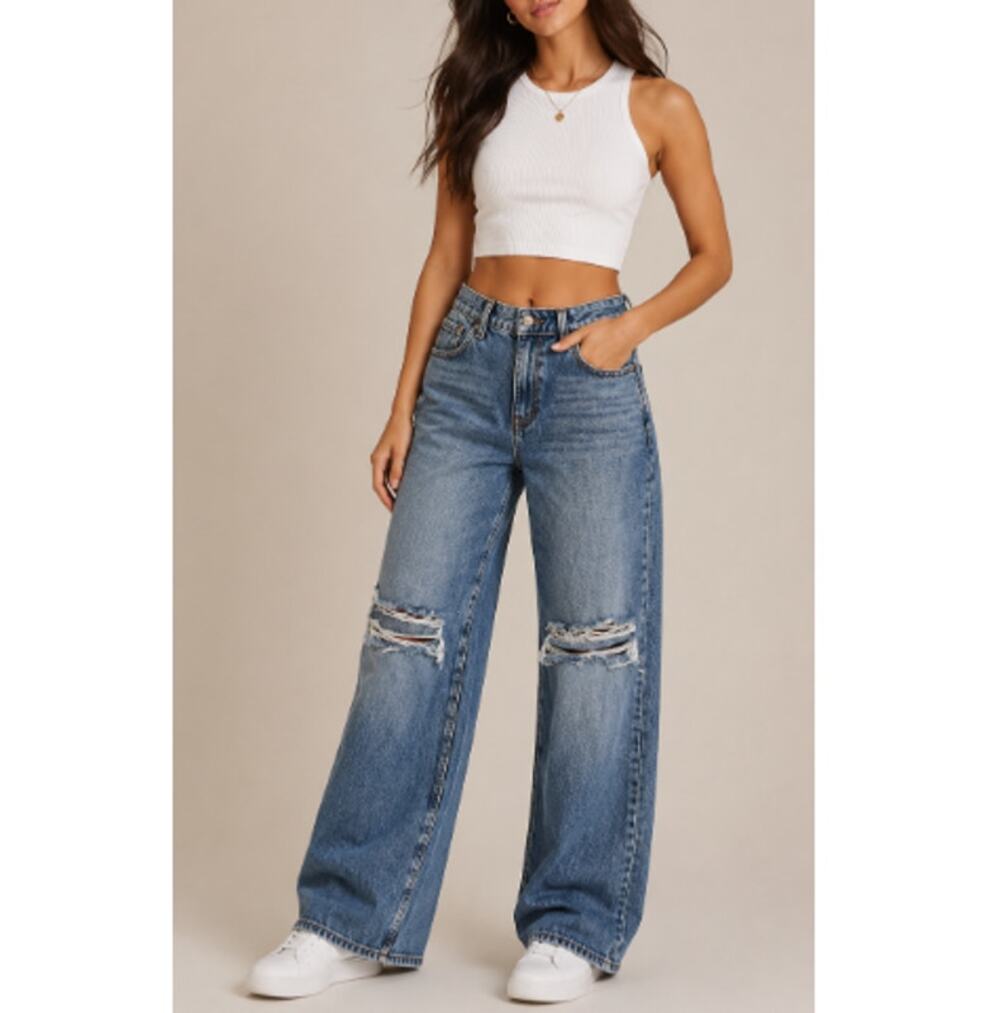 PacSun Women's Blue Distressed 90's Baggy Ripped Knee Denim Jeans Size 26